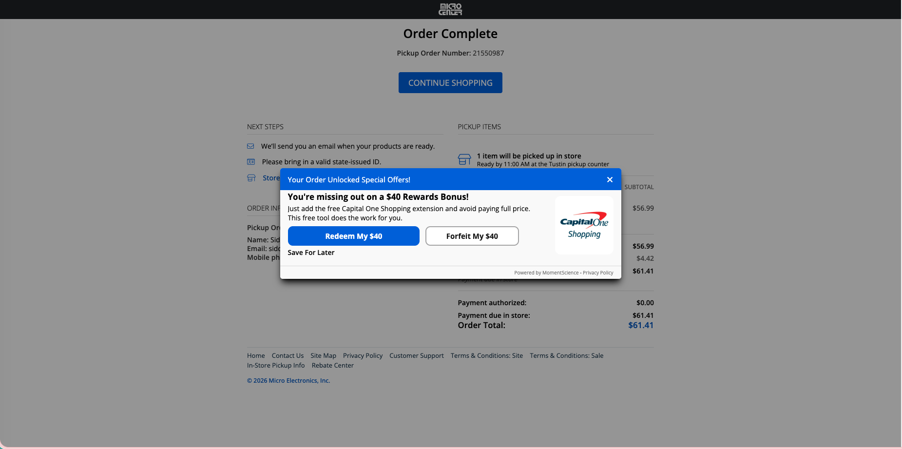 MicroCenter desktop PerksWallet live