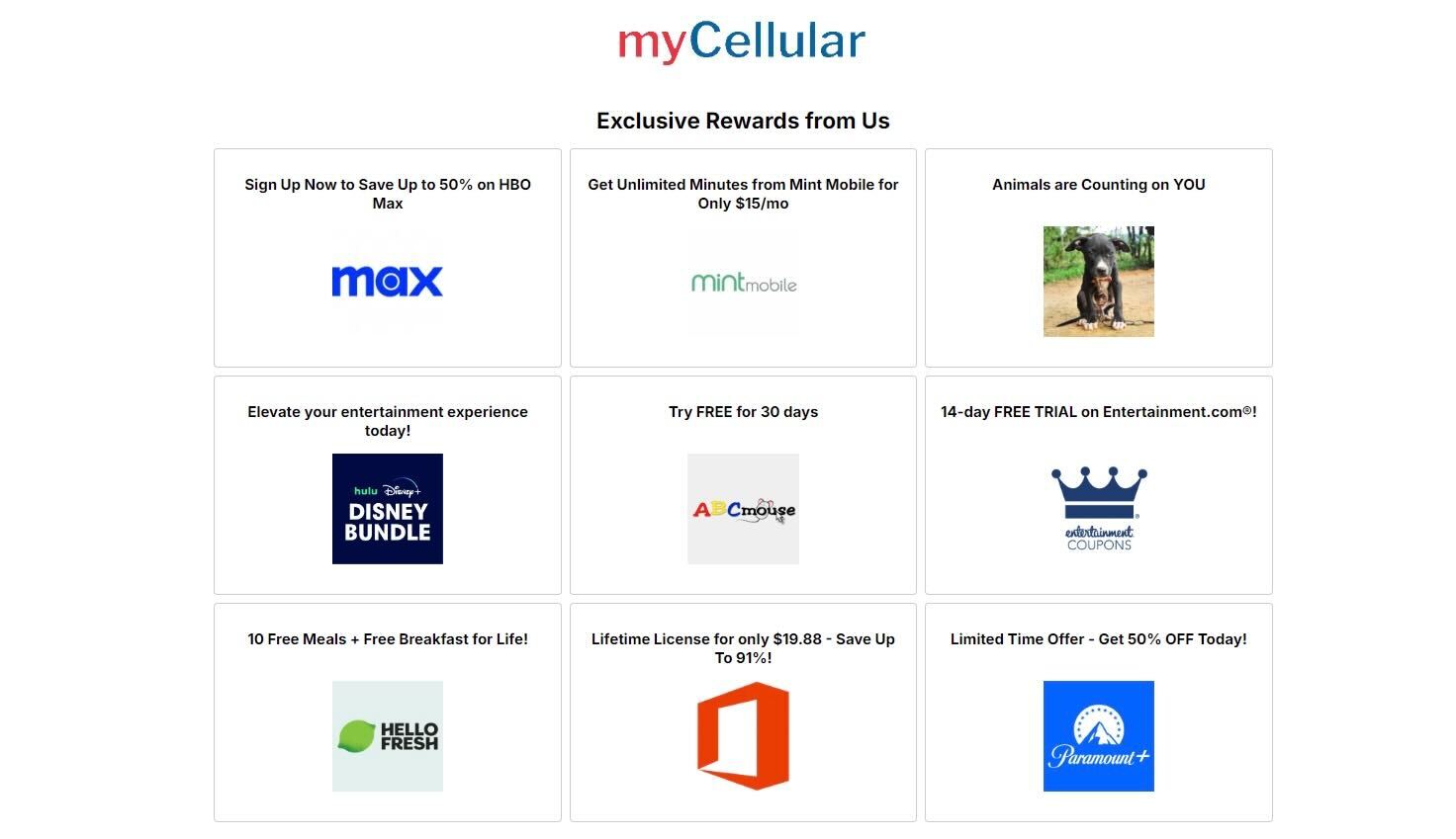 myCellular rewards grid live