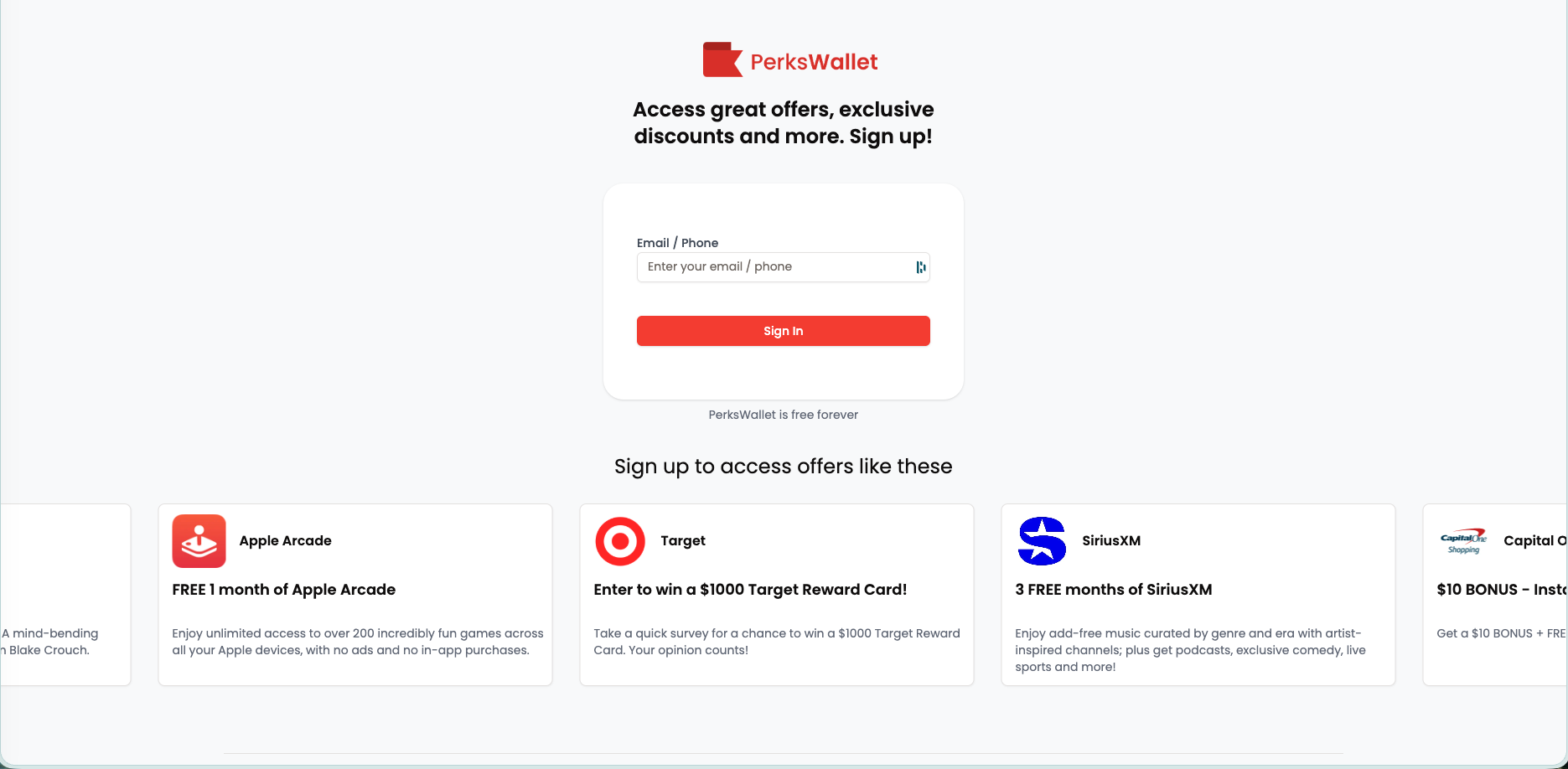 PerksWallet signup and saved offers live