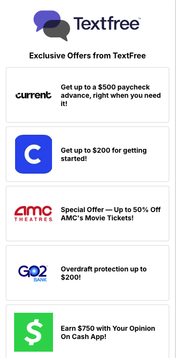 TextFree offers list live