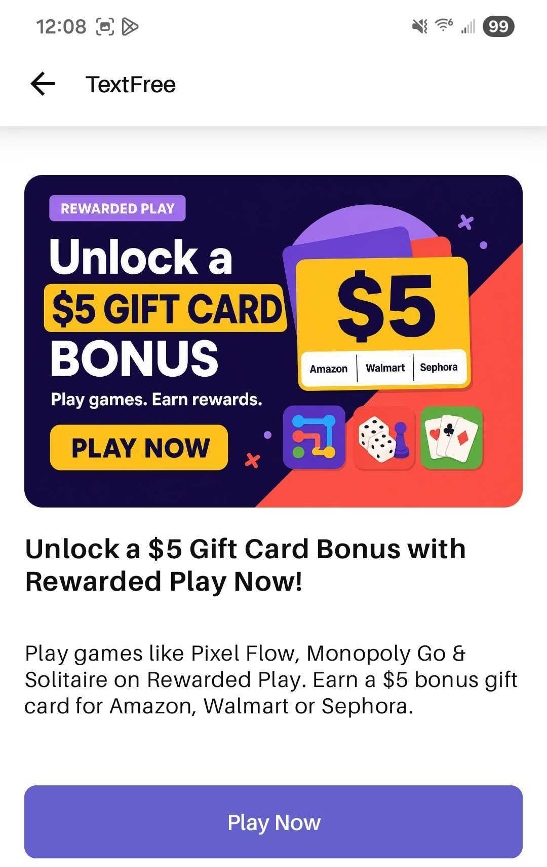 TextFree rewarded play live