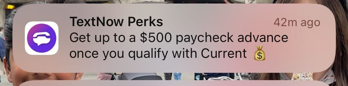 TextNow push notification offer live
