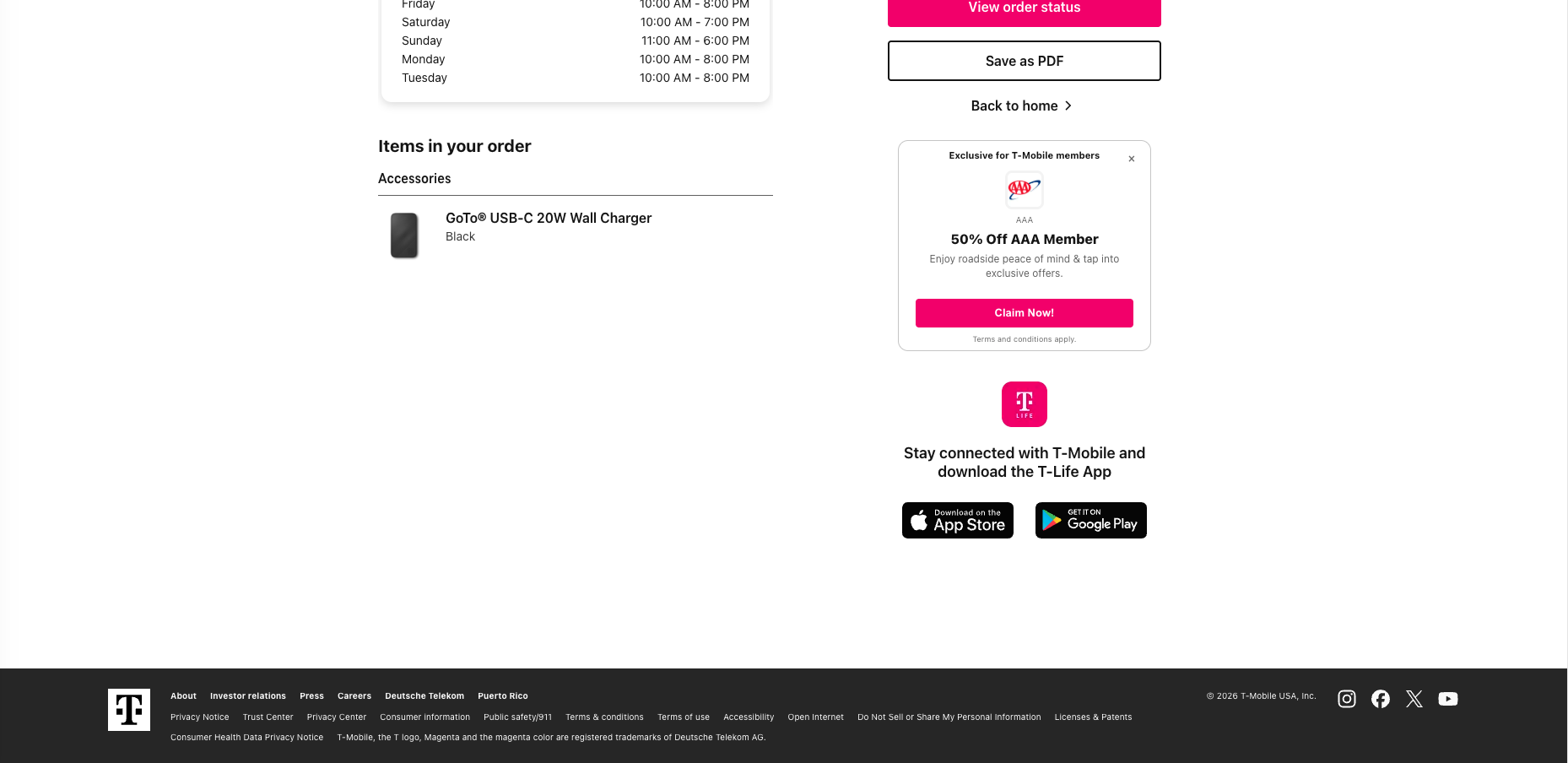 T-Mobile order confirmation live