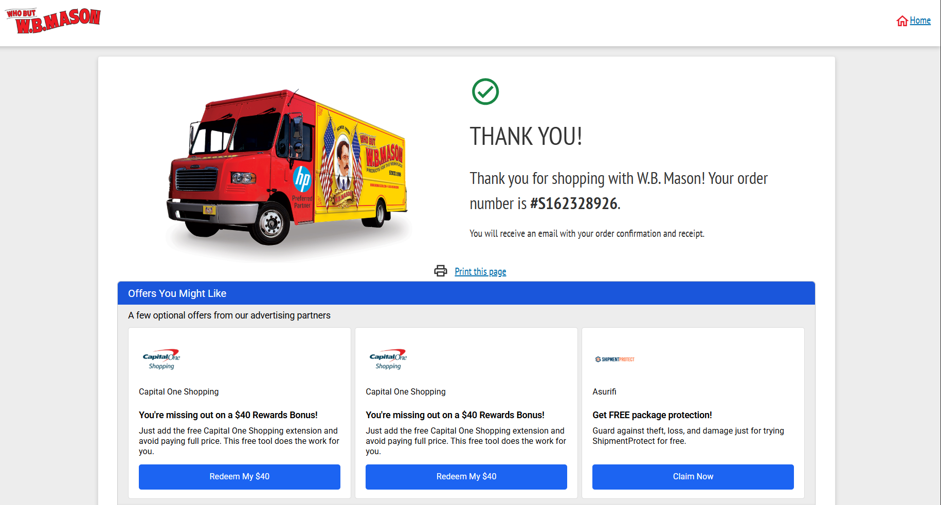 WB Mason order confirmation live