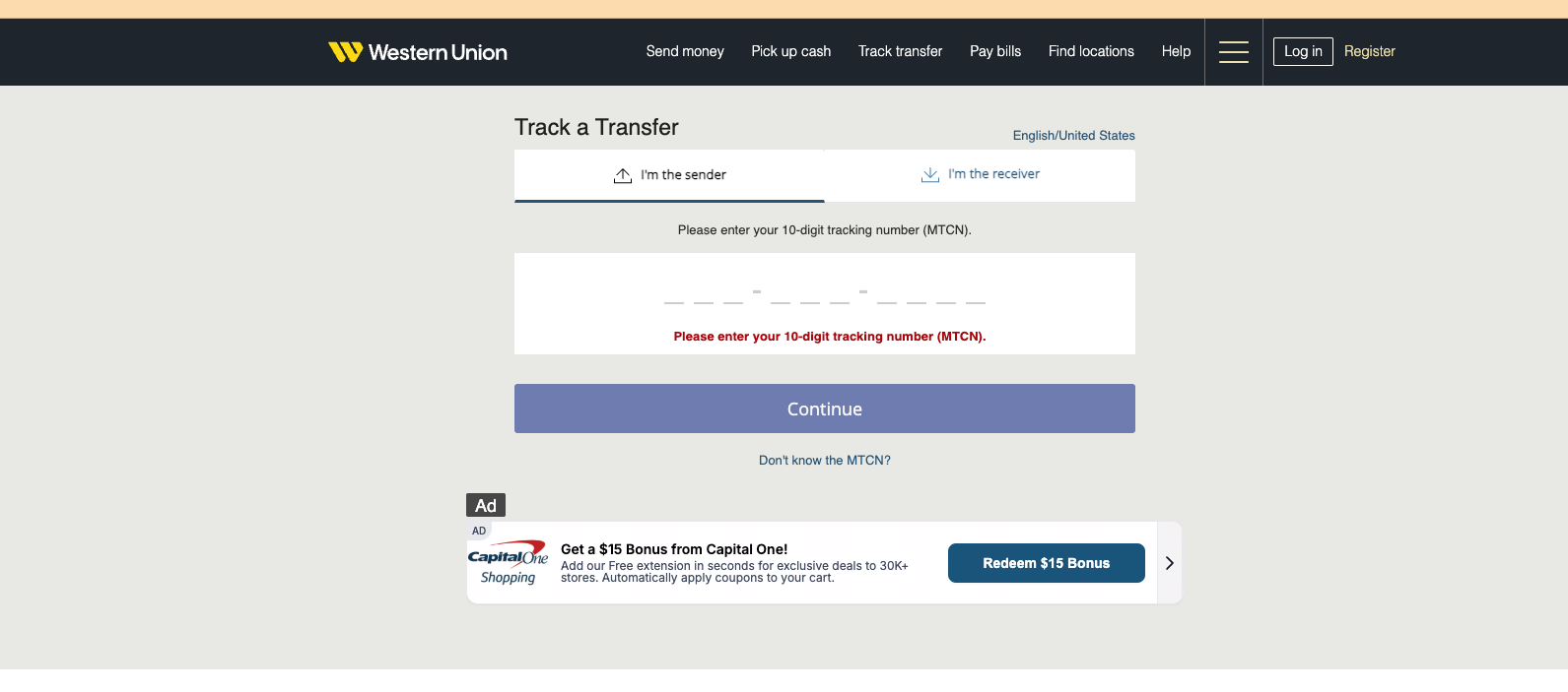 Western Union desktop banner live