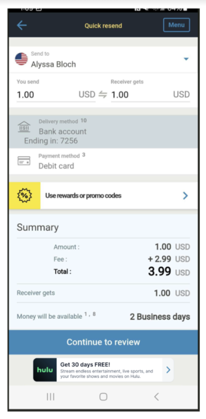 Western Union mobile app banner live